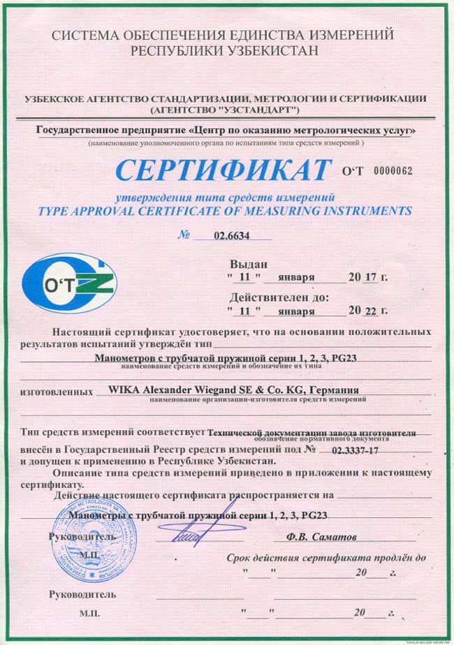 Сертификат утверждения типа средств измерений № 02.6634